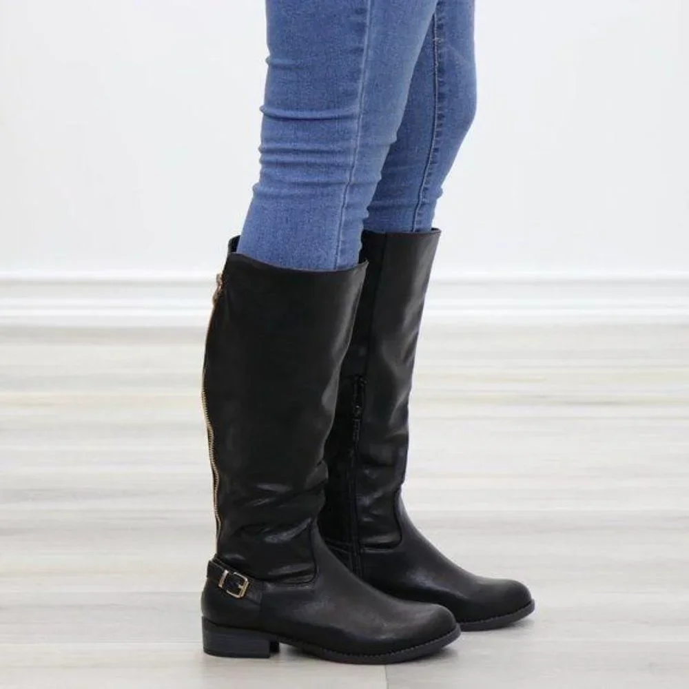 Rider Chick Mid Calf Boots Gold Buckle & Zipper - Picture 11 of 14